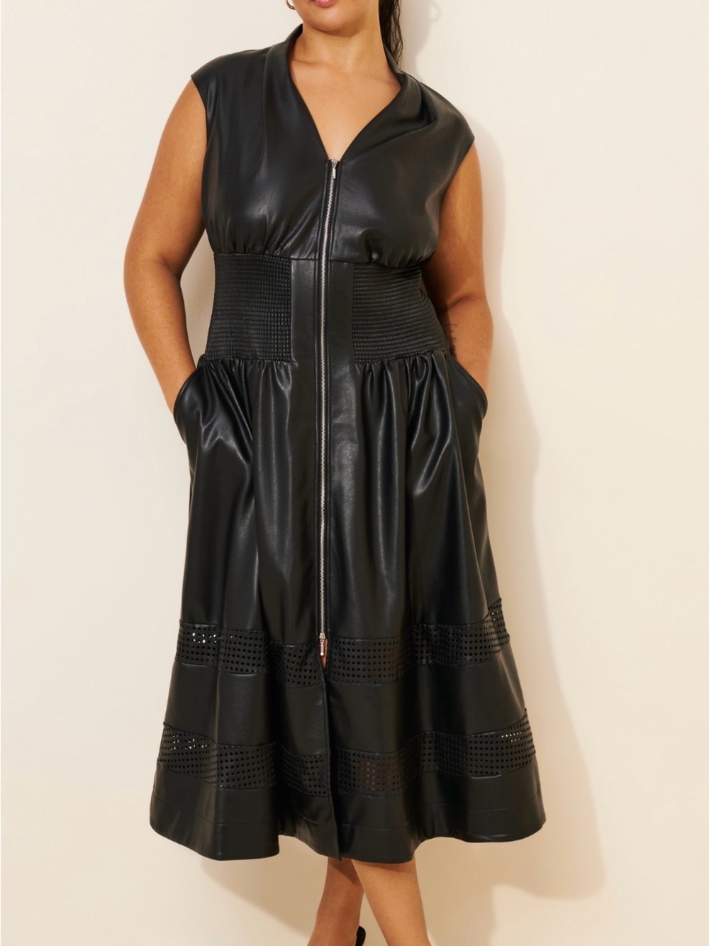 TOMMIE FAUX LEATHER MIDI SHIRT DRESS